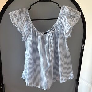 Derek Heart Blue & White Striped Off-Shoulder Flutter Top